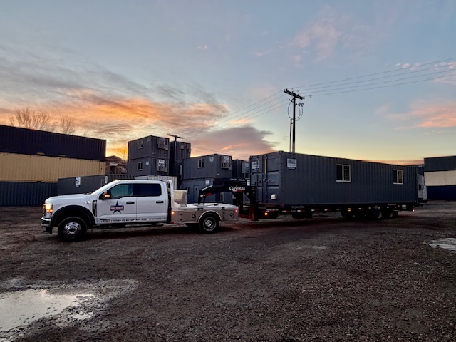 Container yard at dawn